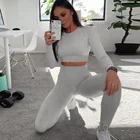 Gray Wear Women Gray Workout Clothes Seamless Leggings Long Sleeve Shirt Yoga Outfit Running Wear Set