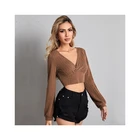 Fabric Top 2021 Autumn And Winter Women New V-neck Slim Fit Twist Fabric Long Sleeve T-shirt Top Bottom Shirt