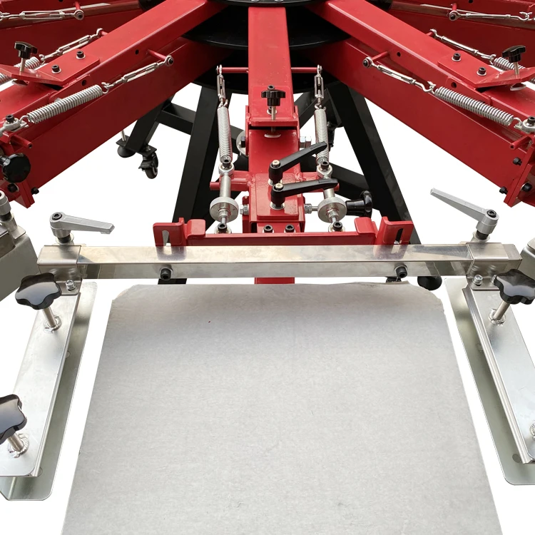 product 10 color 10 station heavy duty double clamp manual t shirt rotary screen printing machine with micro registration-3