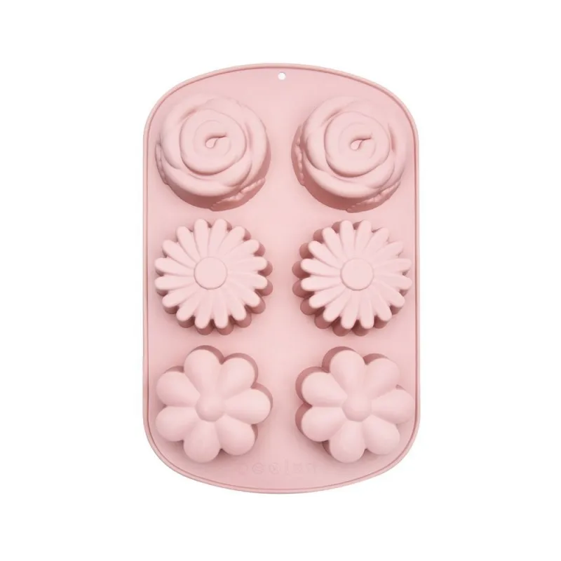 Custom Pink Blue Gray Flower Shape 6 Cavity Unique 6 Compartment Cake Mold with Color Paperboard Package Flower Muffin Pan