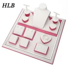 Leather PU Leather Luxury Custom Jewelry Display Showcase Set For Store Window Tabletop