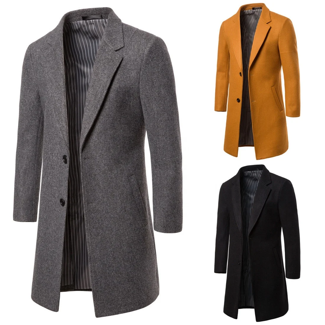 chouyatou Men's Fall Winter Office Single Breasted Long Dress Wool Coat Overcoat