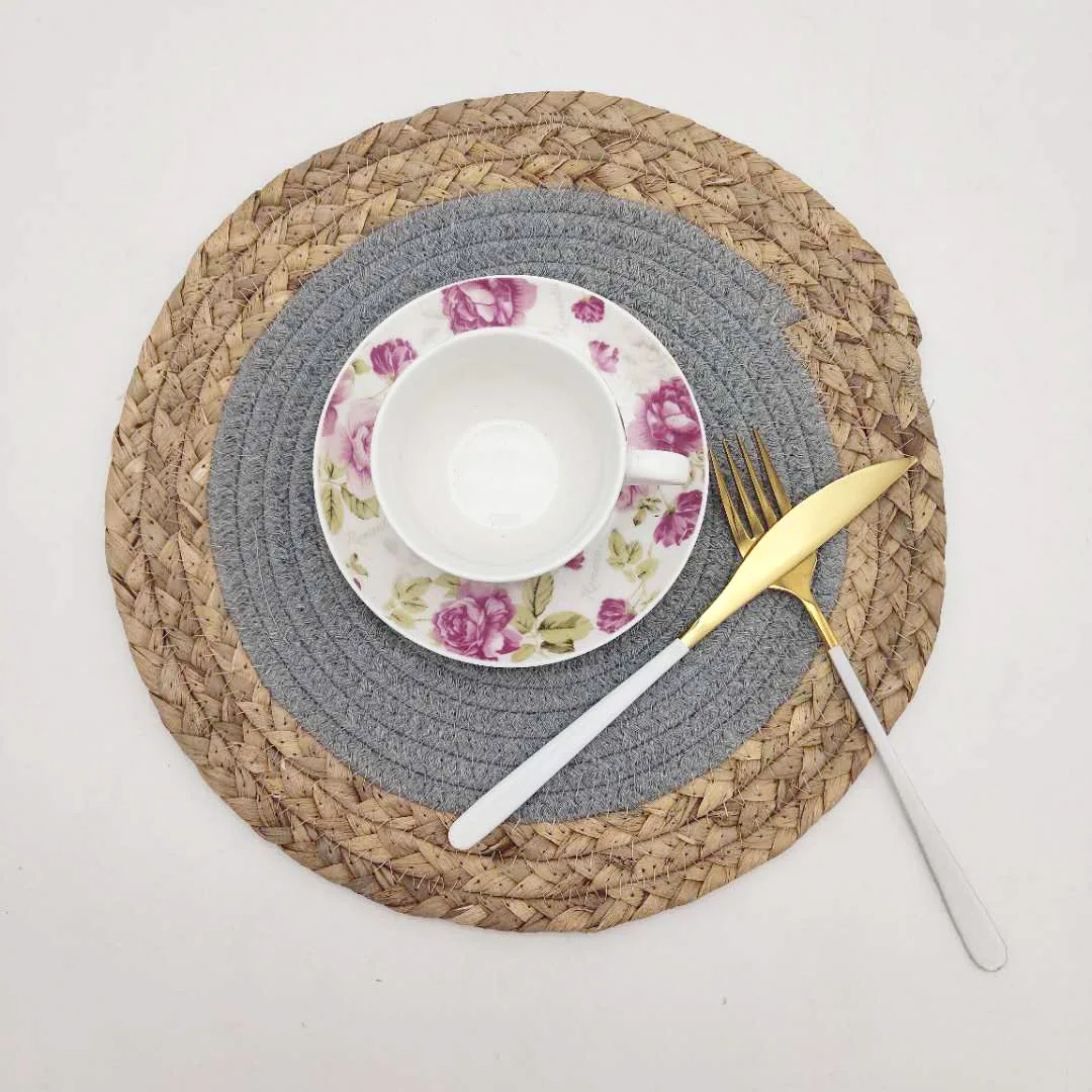 Water Hyacinth cotton Round Placemats, Straw Wicker Placemat Wholesale Bonsai mat for home decor