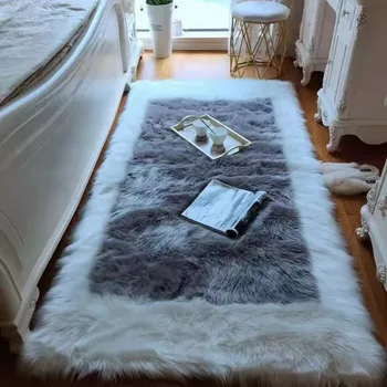 Luxury modern custom Australian faux wool plain color floor foot mat 6cm plush fur carpets and rugs for bedroom living room