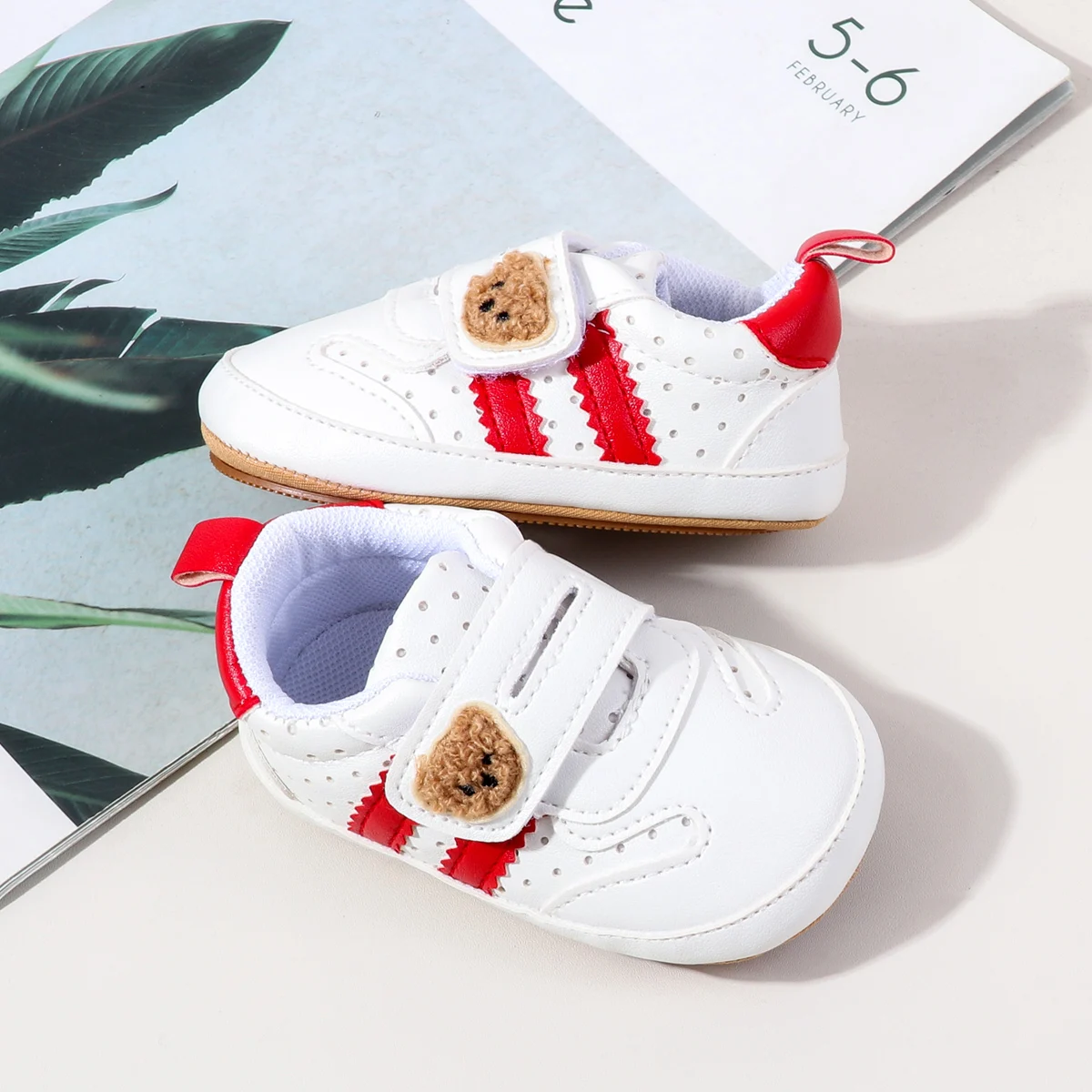 Cute Bear Design Hook&loop Unisex Toddler Baby Infant Sneakers Shoes manufacture