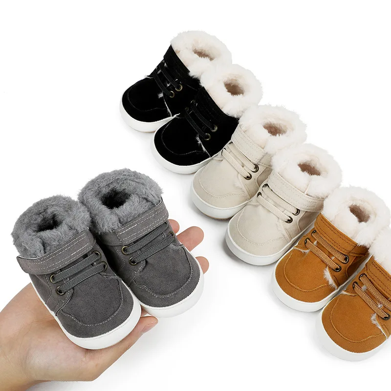 New Arrival Add Plush Fur Design Winter Baby Toddler Warm Shoes 2022 Christmas Baby Shoes for Boys and Girls supplier