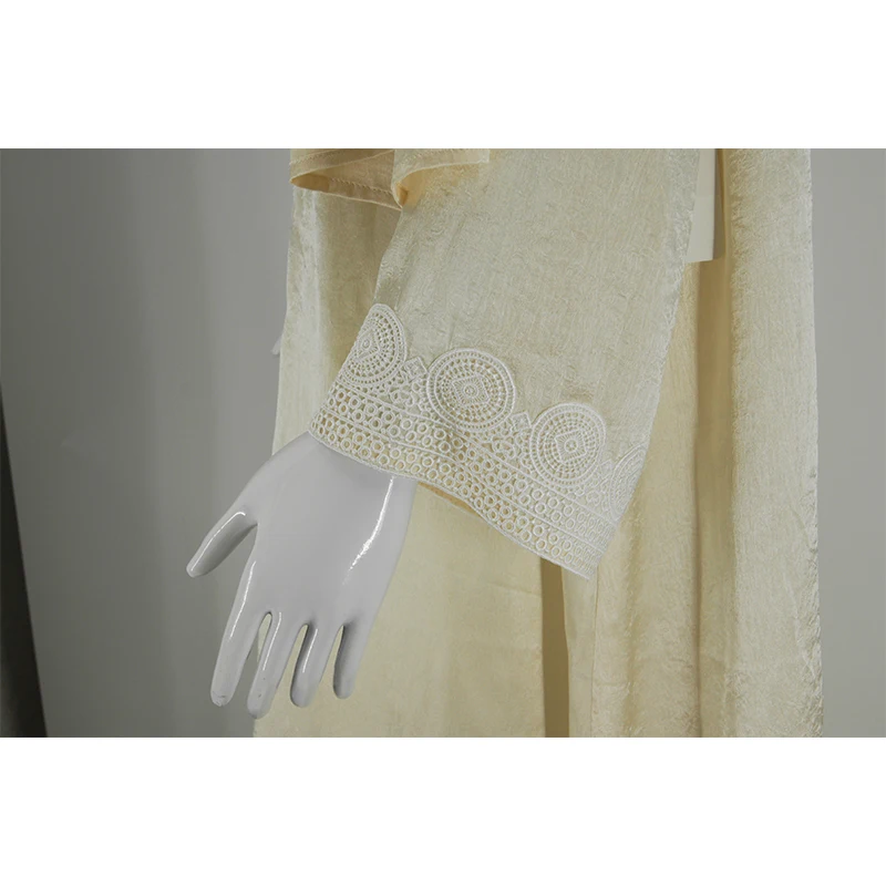 Wholesale Luxury Open Abaya for Muslim Women Turkey's Modest Dubai Kaftan with Lace Sleeves Breathable Kimono Style From Eid details