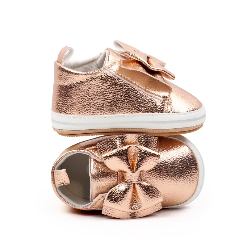 2024 Baby Girl Toddler Soft PU Material Shoes with Large Bow Hook Loop Design Flat and Non-Slip Rubber Bottom Solid Color manufacture