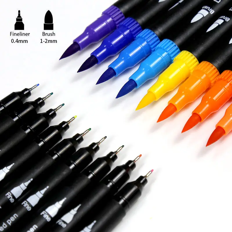 60 80 100 120 Customized Logo Colorful Dual Tip Watercolor Brush Marker Pen For Art Sketch Use