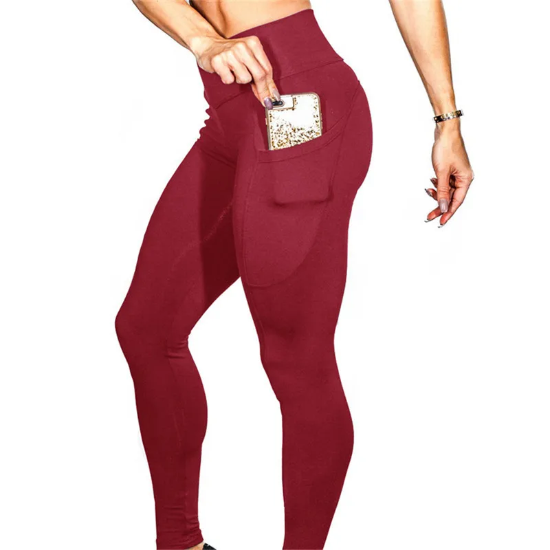 First Class Quality polyester Printed Ribbed Leggings Set Fitness women with phone pocket