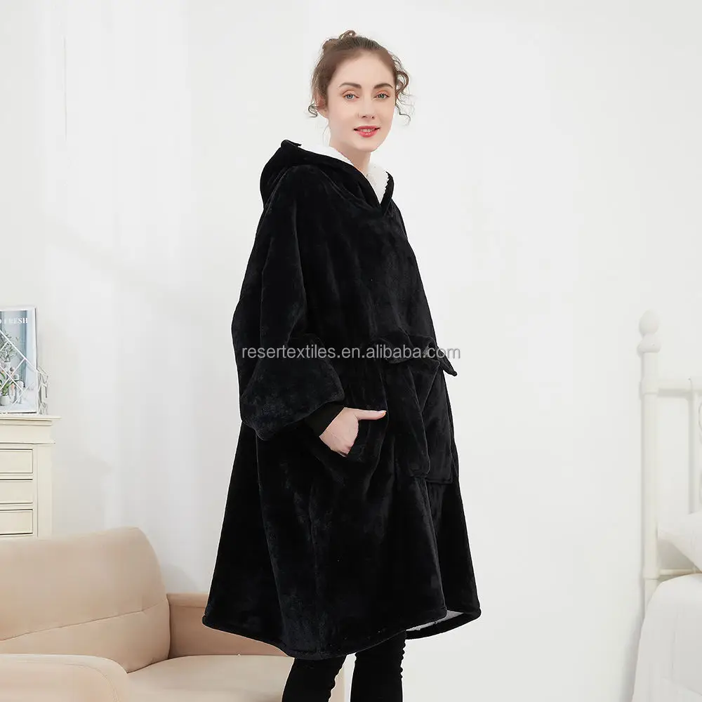 Custom Solid Giant Pocket Unisex Quilted Character Hooded Sherpa Wearable Blanket Sweatshirt Oversized Hoodie Zip-up Coat Adults