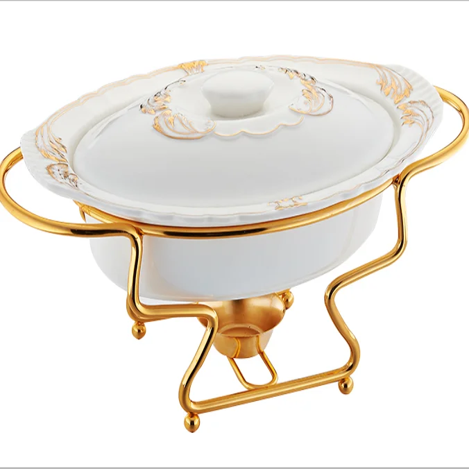 Factory Supply luxury food warmer with White Porcelain Oval Casserole ceramic dishes For Sale