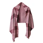 Woven Fashion Ladies 100% Polyester Soft Brushed Woven Check Blanket Shawls Scarves With 3cm Fringe