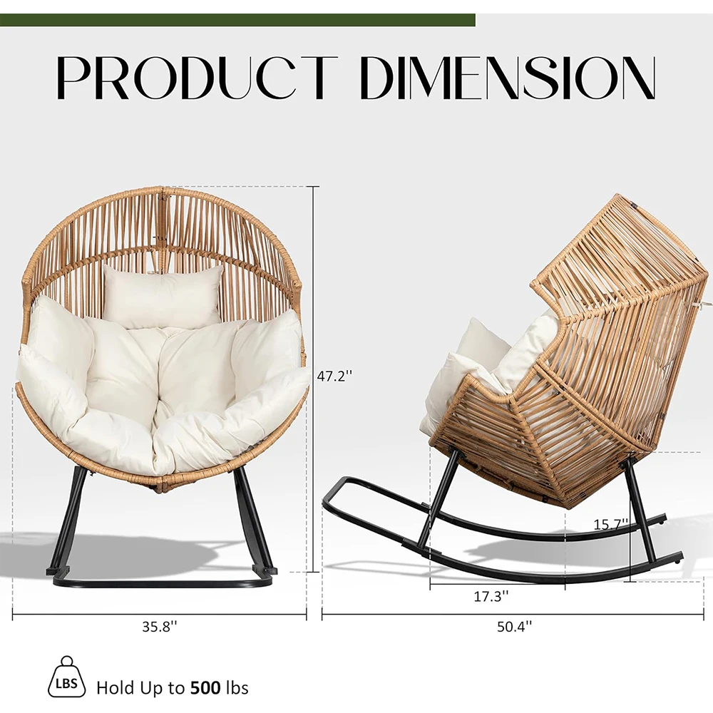 product nu deco modern egg chair outdoor rocking wicker patio oversized lounger cushion living room bedroom backyard balcony beige-1