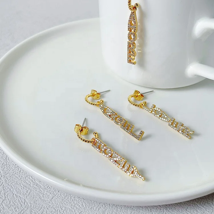 18K Gold Plated Brass Jewelry Highquality Design Zircon Letters Single Stud  INS Accessories Earrings E211347
