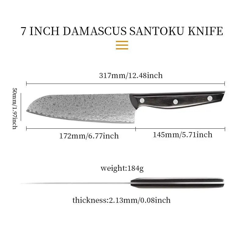 7 Inch Professional Knife Japanese 67 Layer Damascus Steel Ultra Sharp Blade with Pakkaw Handle Santoku Knives