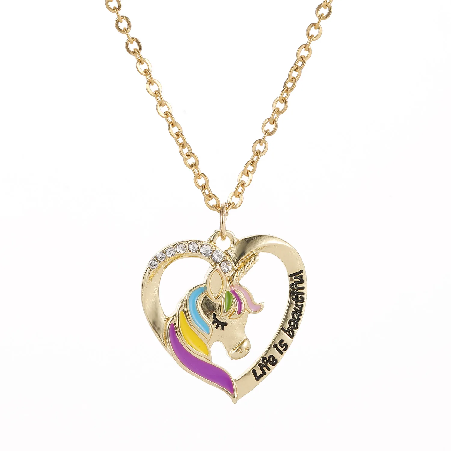 Cartoon Horse Necklace Heart Pendant 