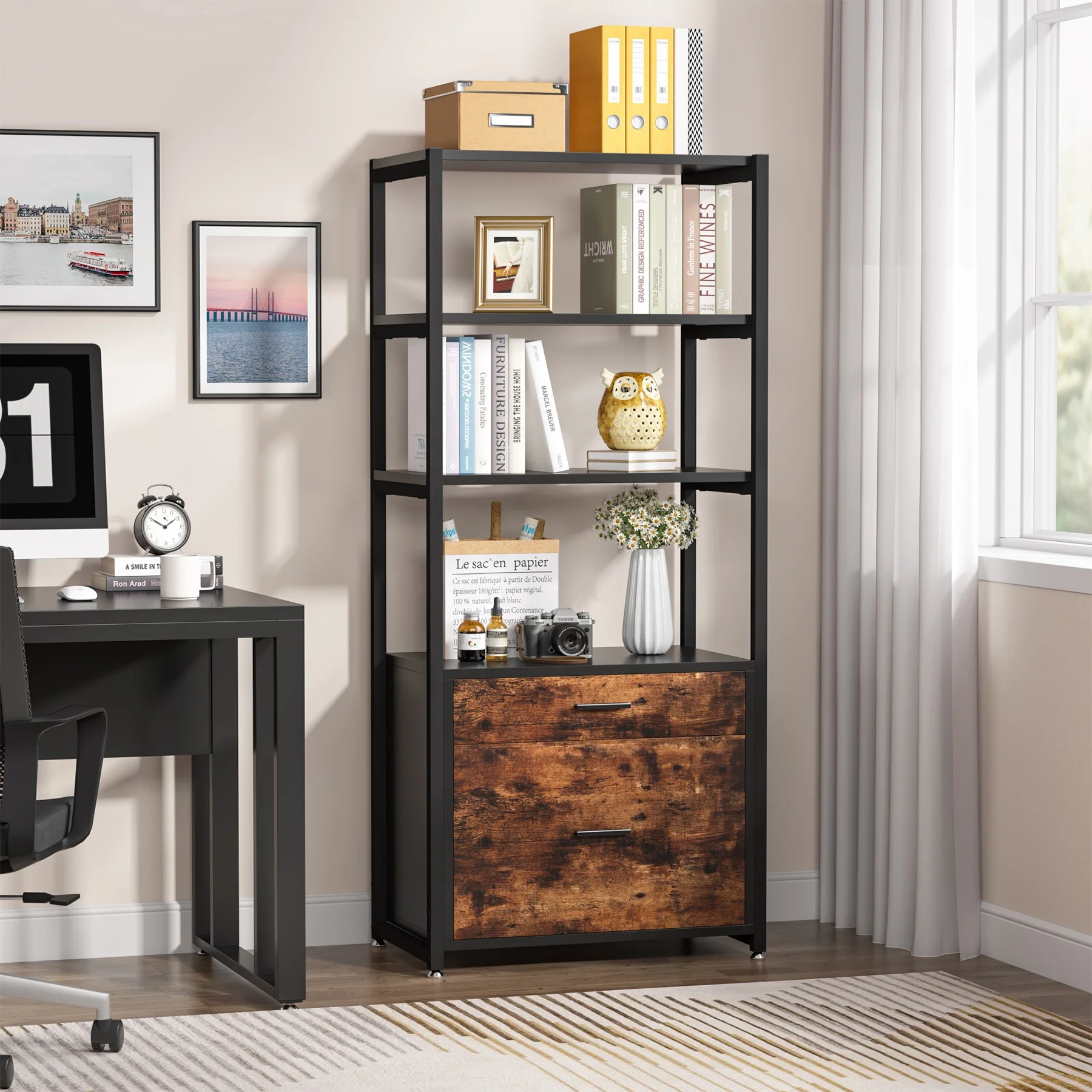 Brown Office 2 Drawer Vertical File Cabinet Home Filing Cabinets Storage Shelf for Blankets Books Files Magazines Toys