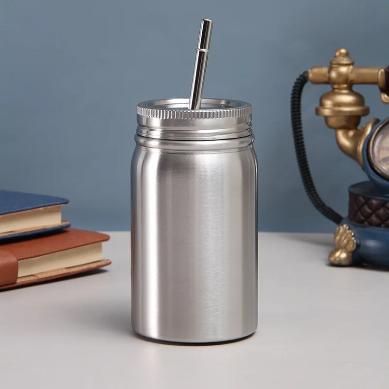 Double layer Wall 304 stainless steel Tumbler with straw juice milk tea Bubble insulated water bottle gift water cup