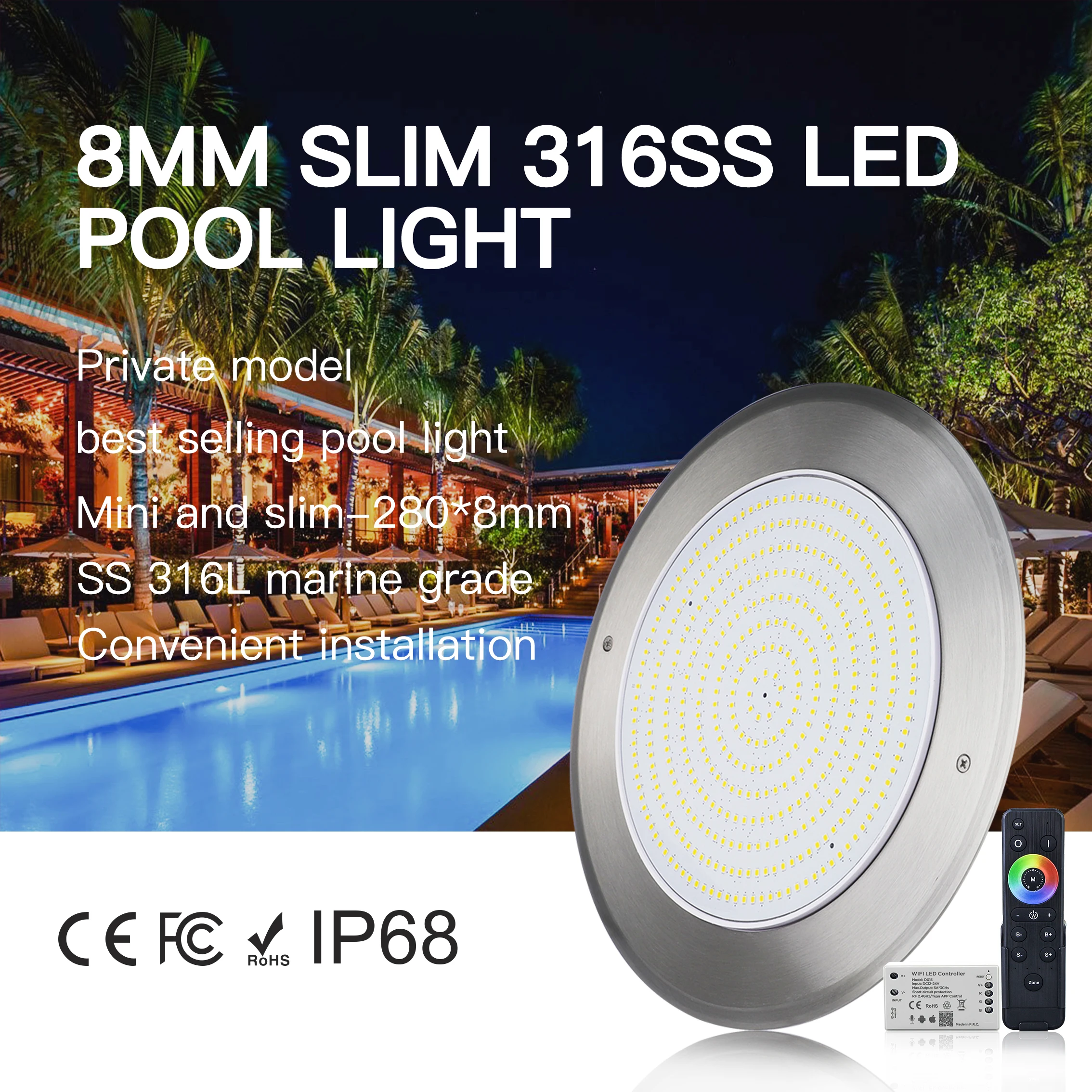 35w Rgbw 12v Smartphone Slim Flat Swimming Pool Lights Ip68 Underwater