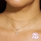 Charm ROXI Silver Jewelry S925 Sterling Charm Clavicle Chain Geometric Interlock Paperclip Necklace
