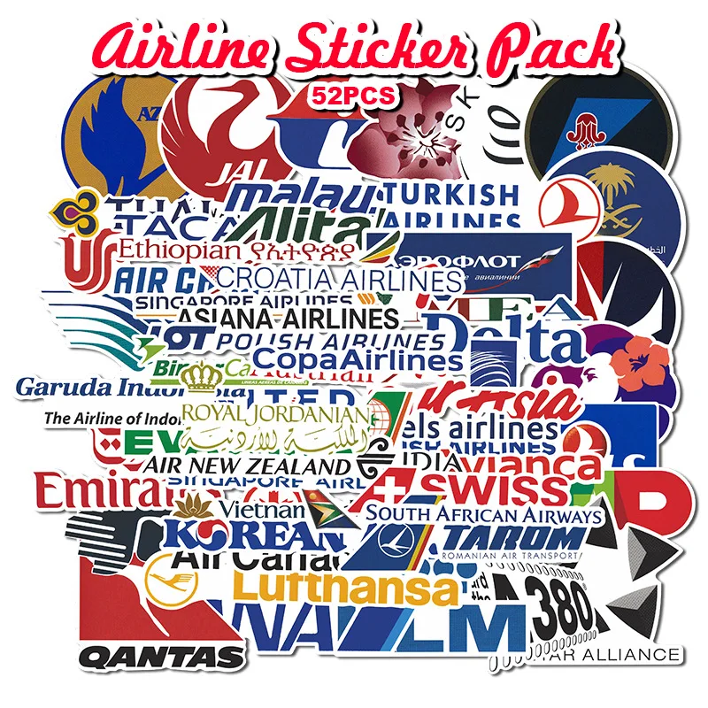 52Pcs Airline Logo Stickers Aviation Travel Suitcase Laptop Decal WaterprooFDUS 