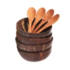 Wood Custom Home Edible Smoothie Coconut Wood Bowl Vietnam Natural Shell Coconut Bowl And Wooden Spoon Set