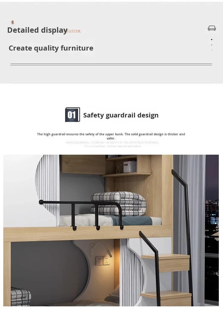 product space capsule bunk bed modern solid wood double layer school dormitory commercial apartment bed-5