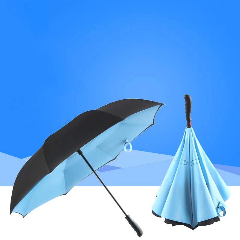 DD2691 Large Self Standing Straight Handle Umbrellas Double Layer Canopy Logo Windproof Inverted Reversible Umbrella