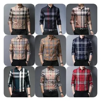 Men's Shirt Plaid Long Sleeved Elastic Four-way Elastic Formal Shirt Business Casual Button Down Shirt