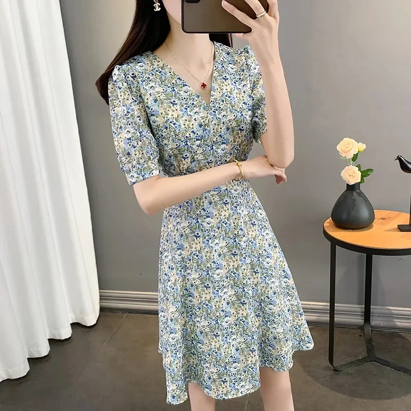 Womens Summer Sun Dresses Tied Back Puff Sleeve Square Neck Casual A-line Dress