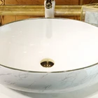 Oval Gold Oval Modern Style Above Counter Porcelain Oval Gold Trim Marble Ceramic Sink Bathroom Luxury Art Basin