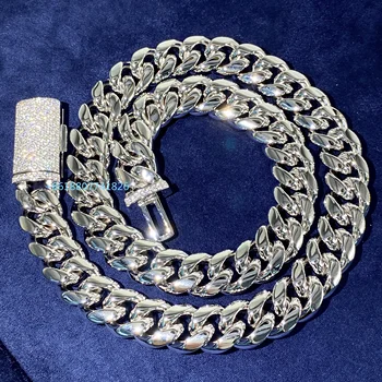 Popular Miami 8mm 10mm 12mm 14mm Sterling Silver Iced Out Moissanite Vvs Diamond Box Lock Stainless Steel Cuban Chain Necklace