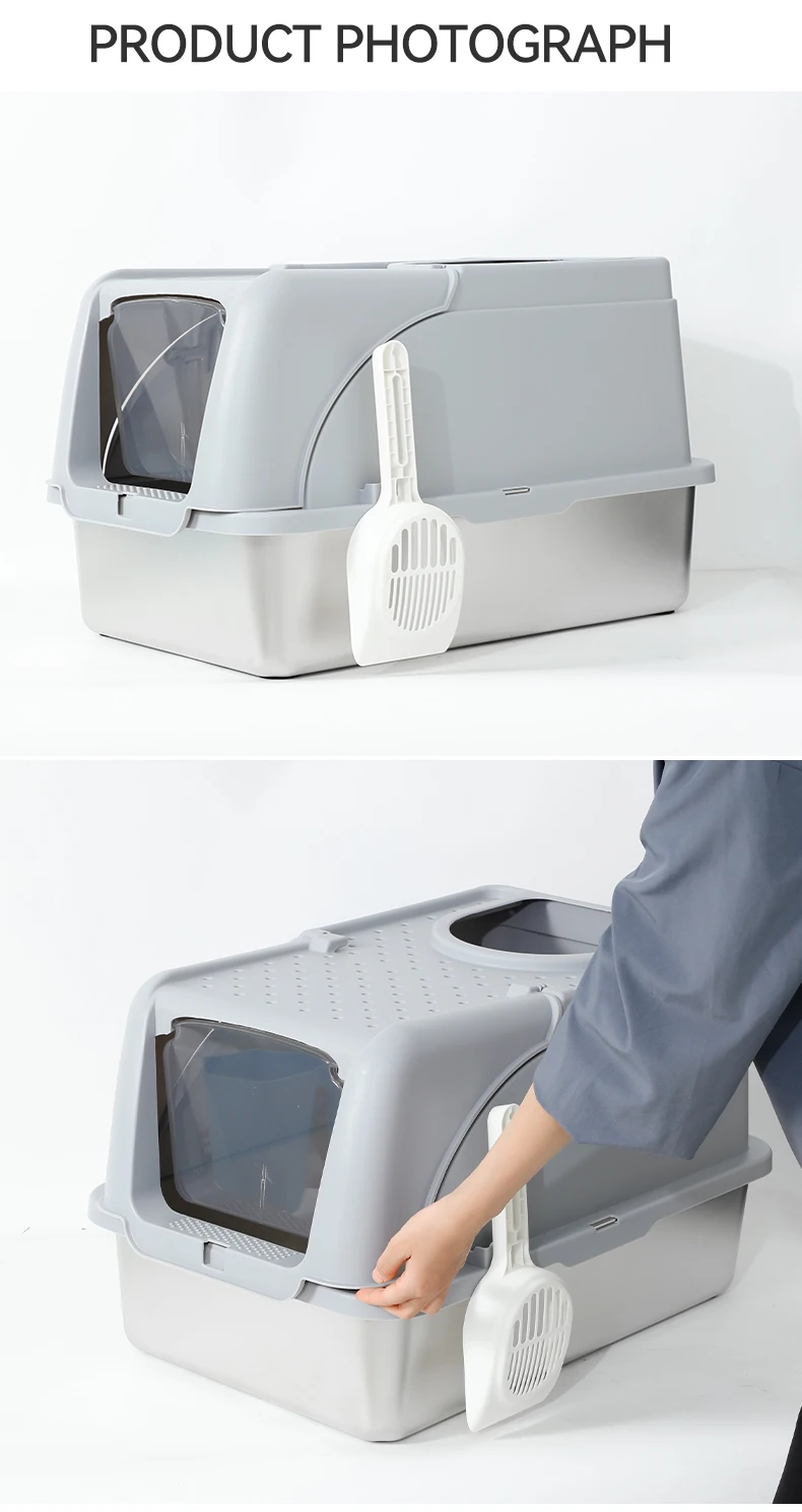 New Super Large Space Stainless Steel Cat Litter Box Fully Enclosed Open 2-in-1 High Fence Cat Litter Box Pet Products supplier