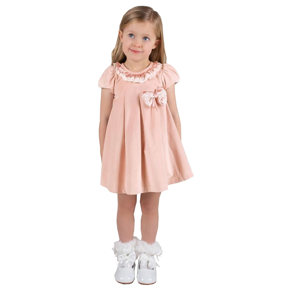 Popular brand style 8 year girls autumn velvet dress baby girl party dresses princess in short sleeve