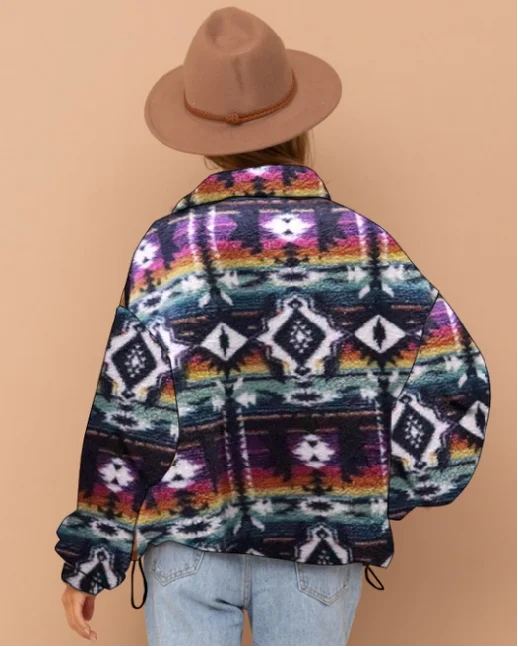 Wholesale High Quality Aztec Sherpa Pullover Fleece Half Zip Sweater