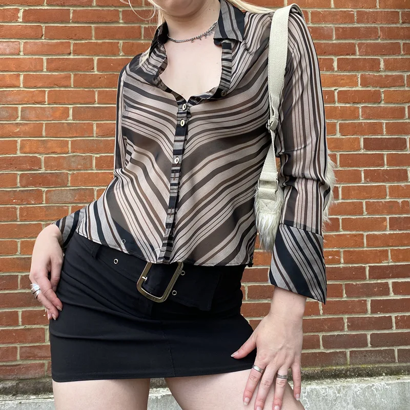 2021 New Long Sleeve Mesh Sheer Shirts 
