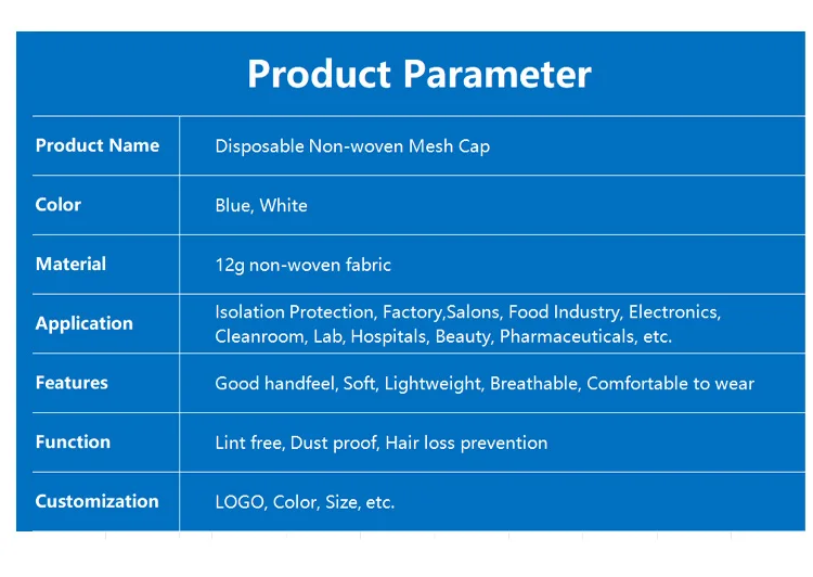 Latex Free Disposable Hair Net with PP Nonwoven Material to Prevent Hair Fall for Food Industry and Cleanroom