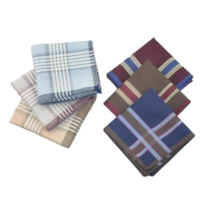 12 Pack Mens Handkerchiefs Cotton Large Mens Stripe Checkered Pattern Assorted Pure Cotton Handkerchiefs 38x38cm 