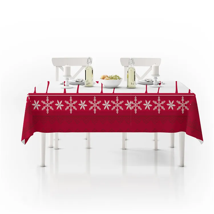 H154 Xmas Decoration Deer Bell Cartoon Pattern Printed Tablecloths Polyester Waterproof Rectangle Christmas Table Cloth