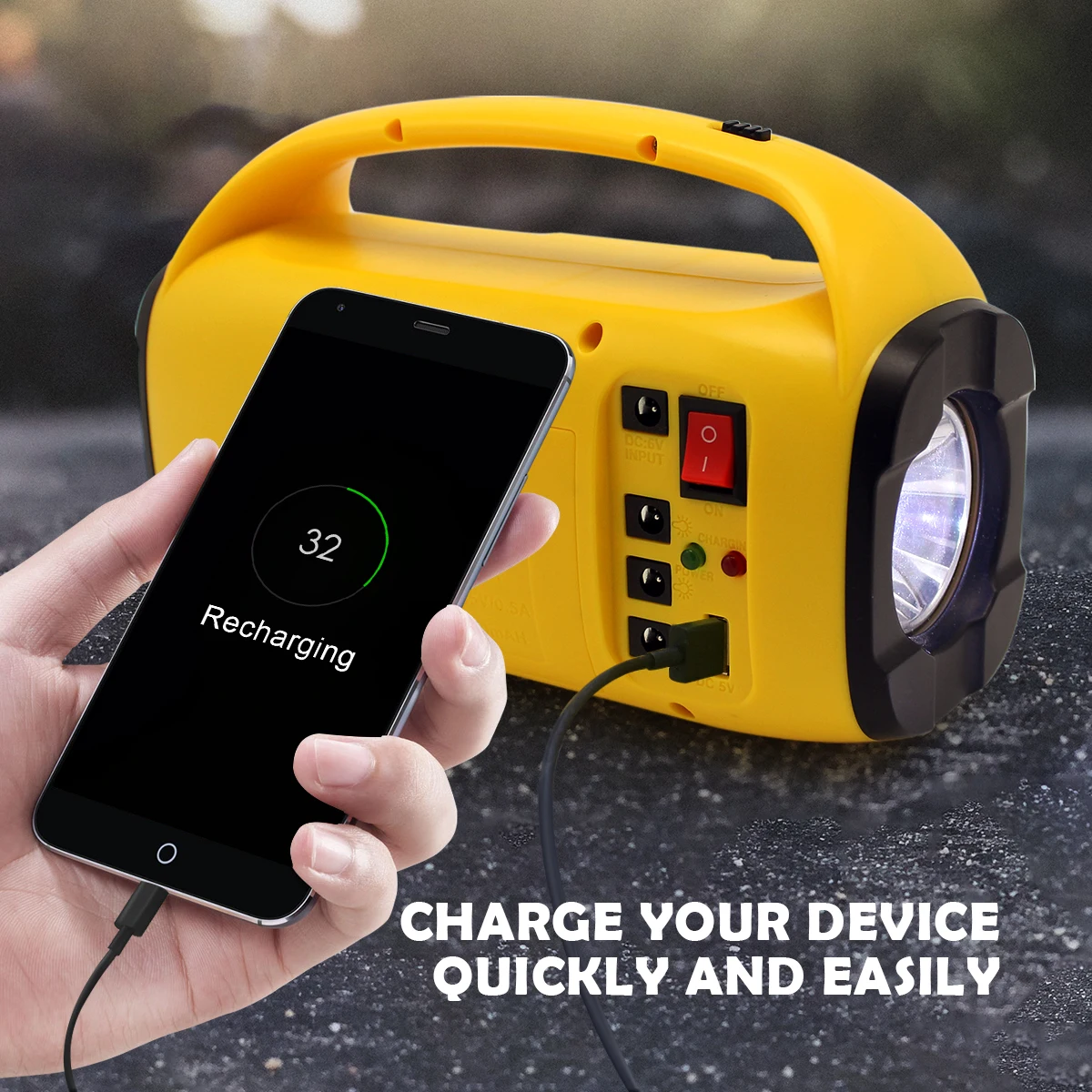 Ensemble Solaire D'éclairage avec Batterie, Lampe Torche et Haut-Parleur avec Radio FM-6