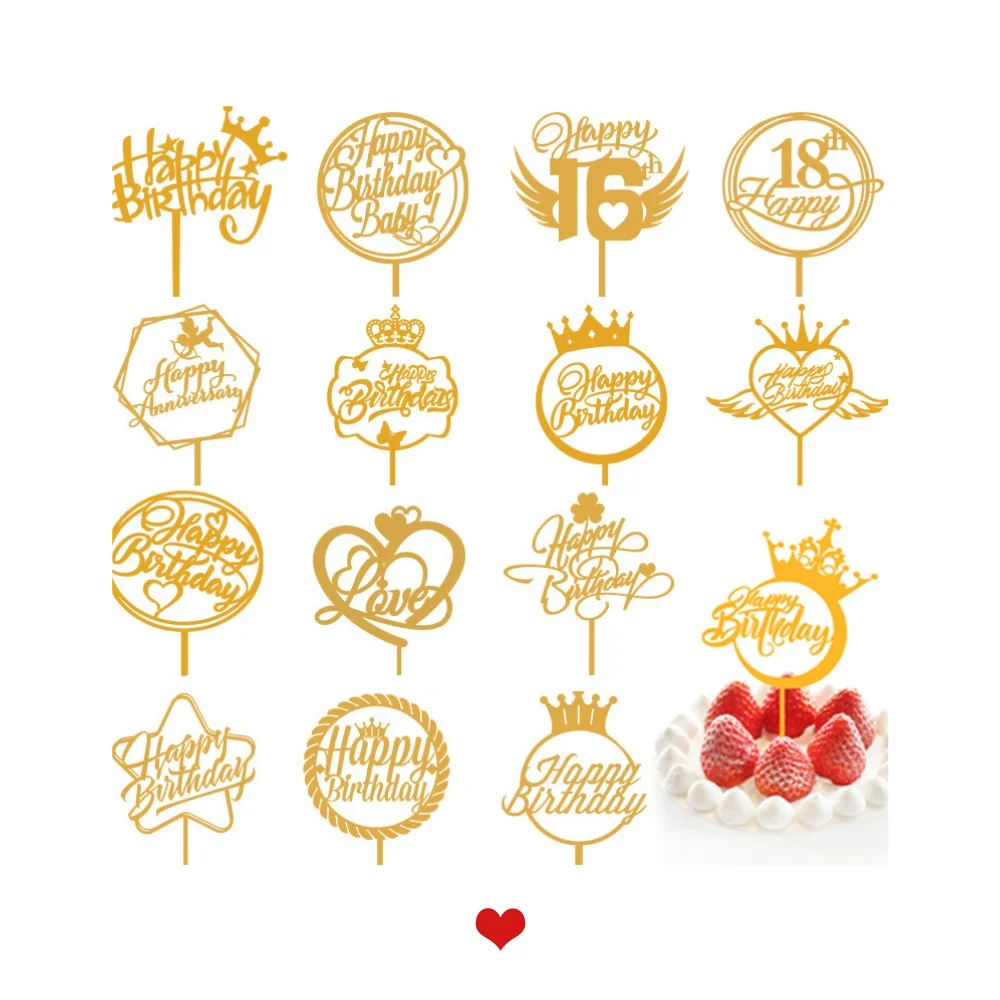 New design acrylic cake toppers happy birthday happy 16th topper cake picks for bakery baking decorations
