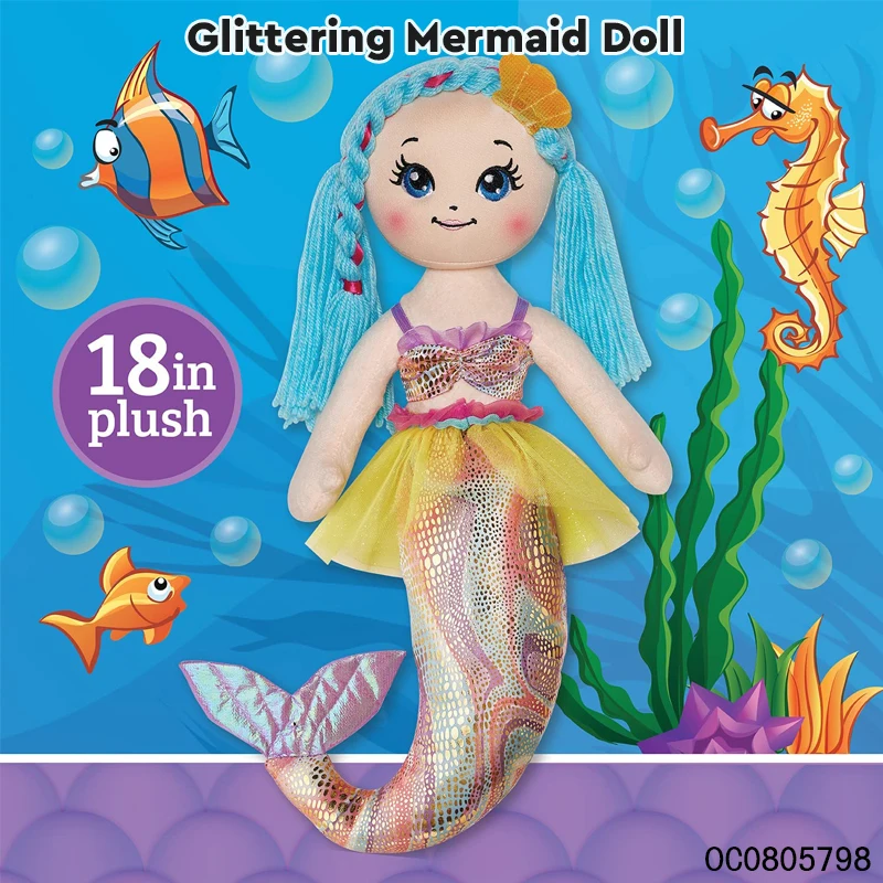 Soft girl custom mermaid plush toys doll for kids girls 18 inch