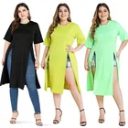 Wholesale Blank Knee Length Maxi T Shirt Dress For Women Casual Plain Split Dressed