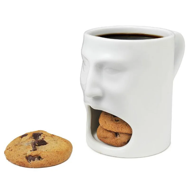 Z455 Custom Logo 250ML Ceramic Biscuits Mugs White Coffee Tea Milk Dessert Cup Side Cookie Pockets Mug