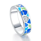 Silver Trendy Heart Shape Enamel Rings For Women In 925 Silver Channel Setting Zircon Blue