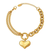 European Fashion Stainless Steel Gold Plated Cuban Mini Heart Bracelet Fashion Jewelry For Women