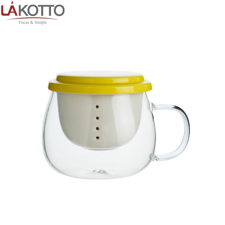 360ml 12oz Tea Cup with Handle Kawaii Teacup with Ceramic Tea Leaf Infuser Steeper Strainer