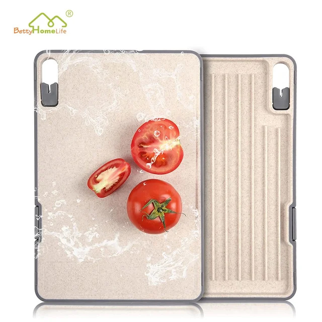 Custom Rice Fiber Built-in Sharpener and Corner Grinding Cutting Boards Thick Chopping Boards for Meat with Juice Grooves