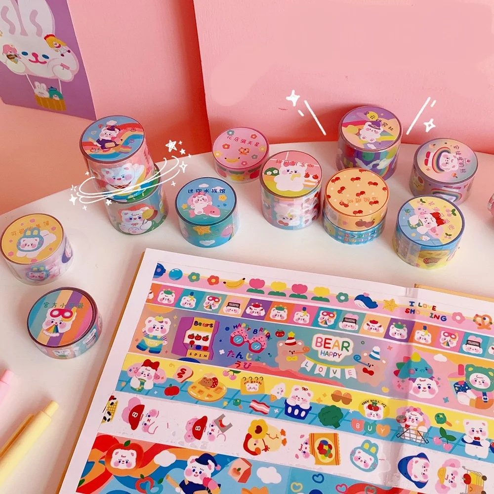 Japanese INS Lovely Decorative Tape Cute Cartoon Adhesive Tape Hand to Tear Stickers